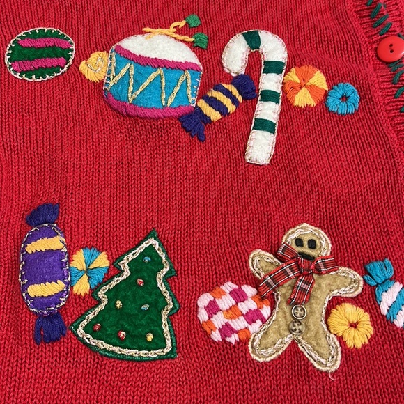 Vintage Beldoch Popper knit ugly Christmas sweater cardigan, large - Picture 4 of 7